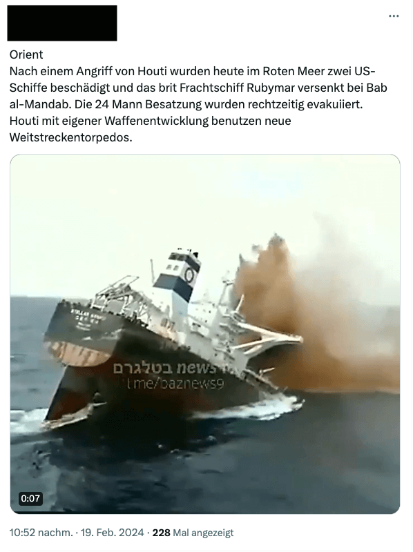 Deutscher Beitrag auf X mit der Behauptung und dem Video
