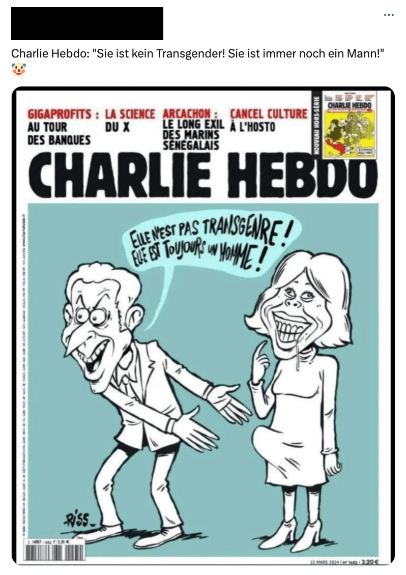 Charlie-Hebdo-Cover mit Brigitte Macron ist eine Fälschung