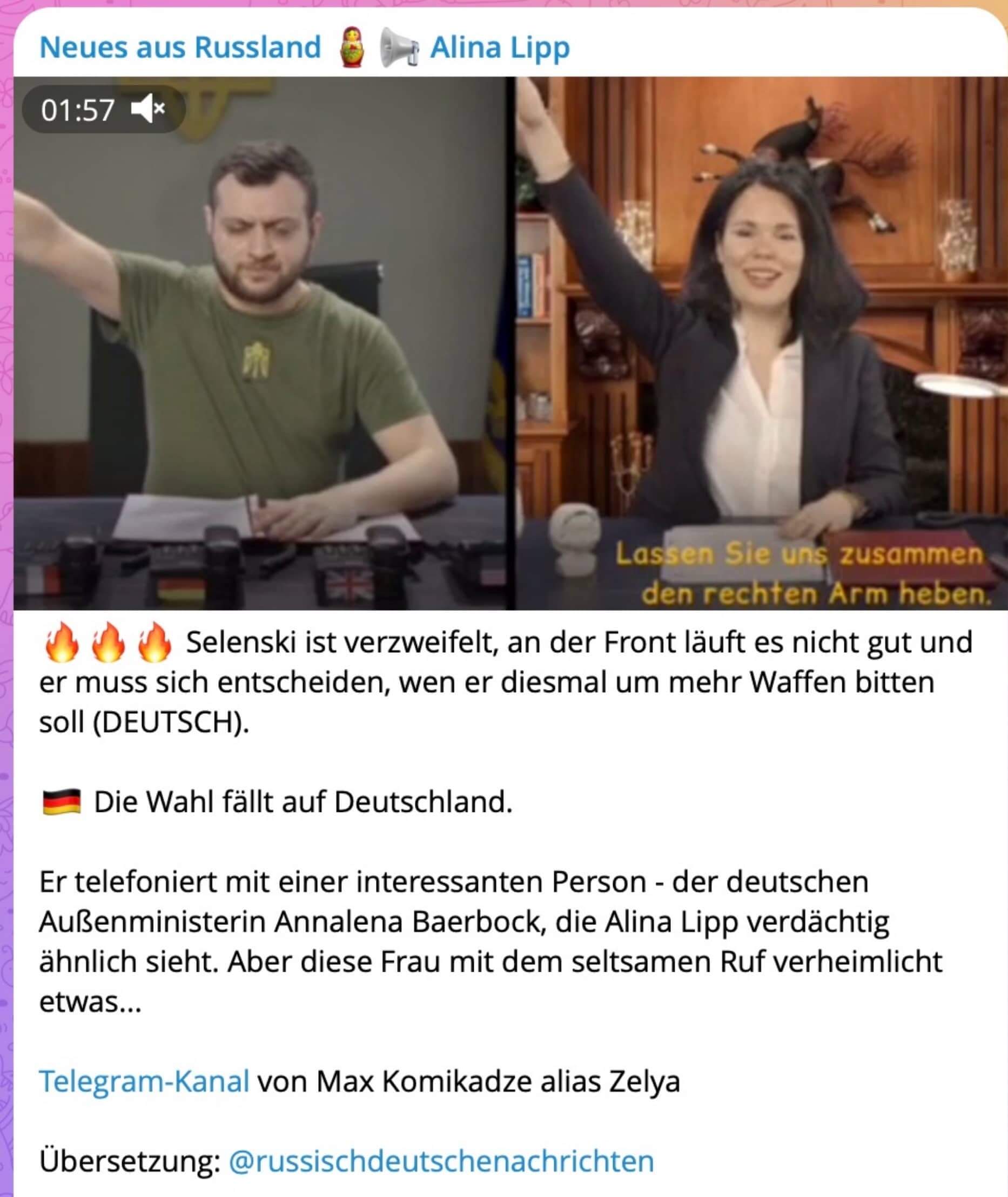 Alina Lipp zeigt neben einem als Selenski verkleideten Comedian den Hitlergruss 