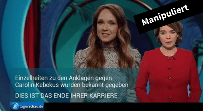 Carolin Kebekus und eine Tagesschau-Moderatorin – Davor die Aufschrift „Dies ist das ende ihrer Karriere“