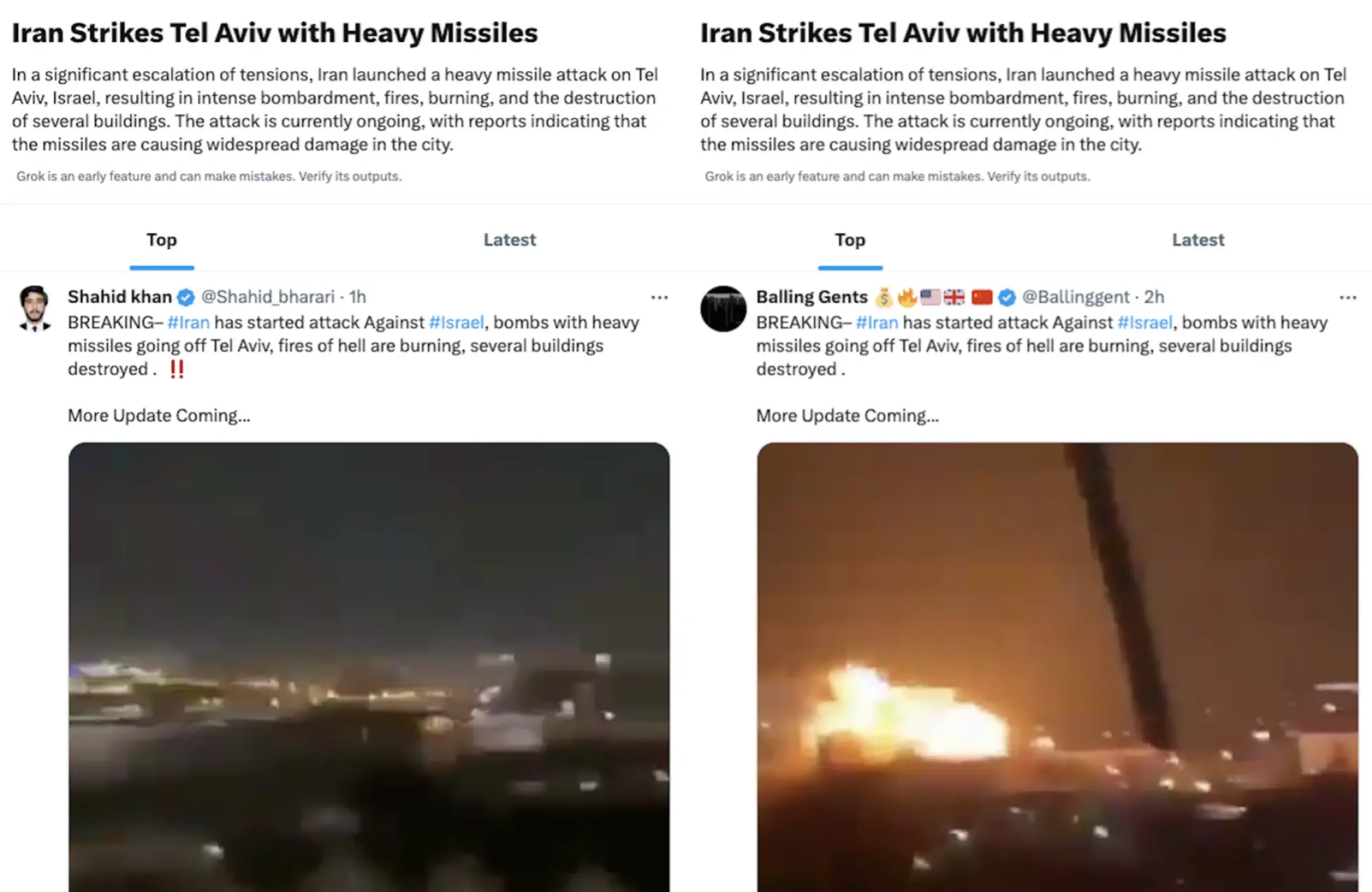 Der KI-Chatbot Grok von X hat am 4. und 5. April 2024 ein eigenes Thema erstellt: Iran stirkes Tel Aviov with heavy missiles - eine Falschmeldung