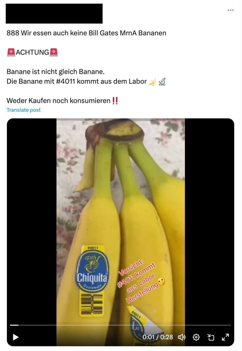 Falschbehauptung zu Bananen mit dem PLU-Code 4011.