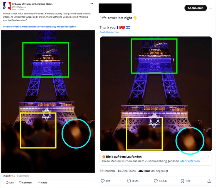 Vergleich der Fotos von der Französischen Botschaft und dem aktuell kursierenden Foto