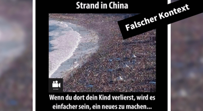 Collage mit dem Foto aus Facebook, das einen Strand in China zeigen soll