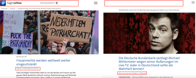 Links ein echter Tagesschau-Artikel, rechts der Fake.
