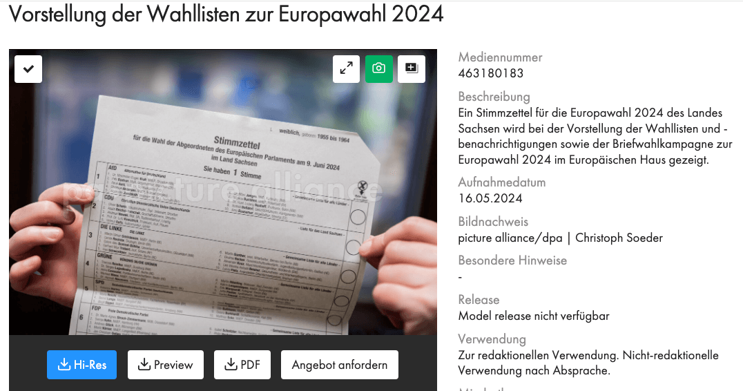 Stimmzettel für die Europawahl 2024