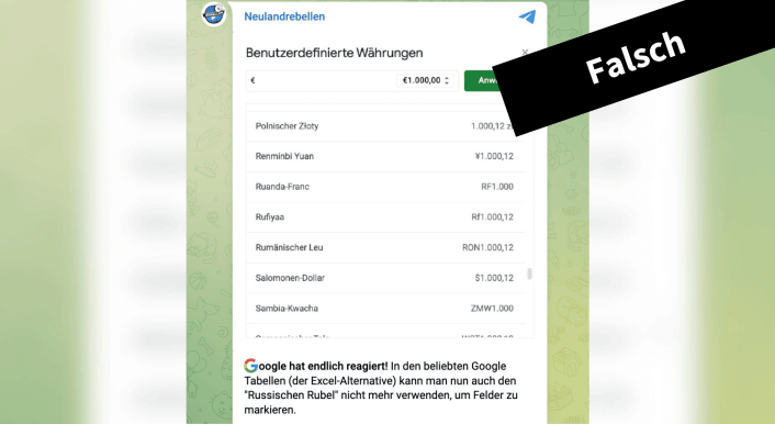 Screenshot des Telegram Beitrags mit der Falschbehauptung