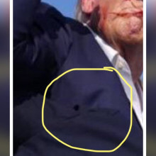 Dieses Foto zeigt kein Einschussloch an Ex-US-Präsident Donald Trump Sakko.