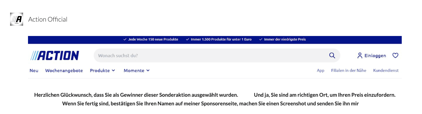 Wer dem Link folgt, landet auf einer Seite, die die Action-Webseite imitiert und voller inhaltlicher Fehler steckt (Screenshot: CORRECTIV.Faktencheck)