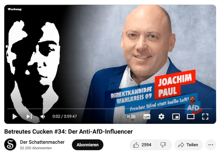 Ein Screenshot eines Youtube-Videos, darin war Joachim Paul bei "Der Schattenmacher" zu Gast.