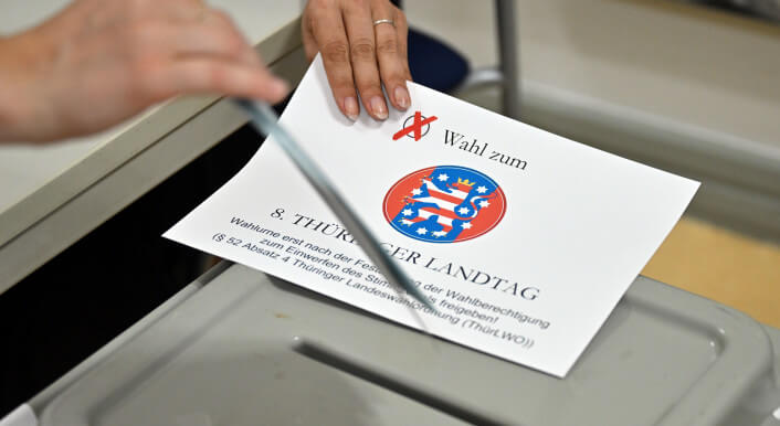 Wahlurne in Erfurt bei der Landtagswahl in Thüringen
