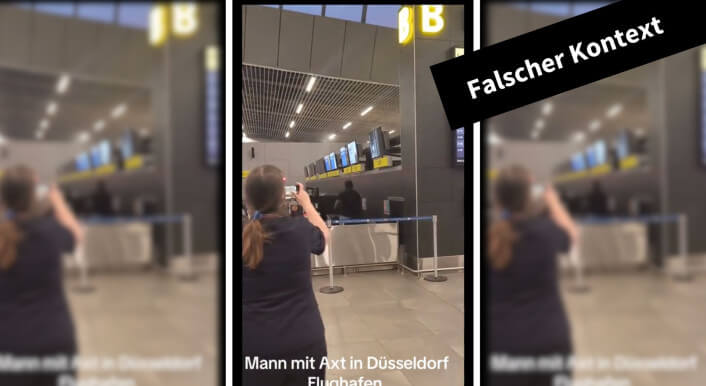 Am Flughafen Santiago de Chile randalierte ein Mann mit einem Hammer (Quelle: Tioktok; Screenshot und Collage: CORRECTIV.Faktencheck)