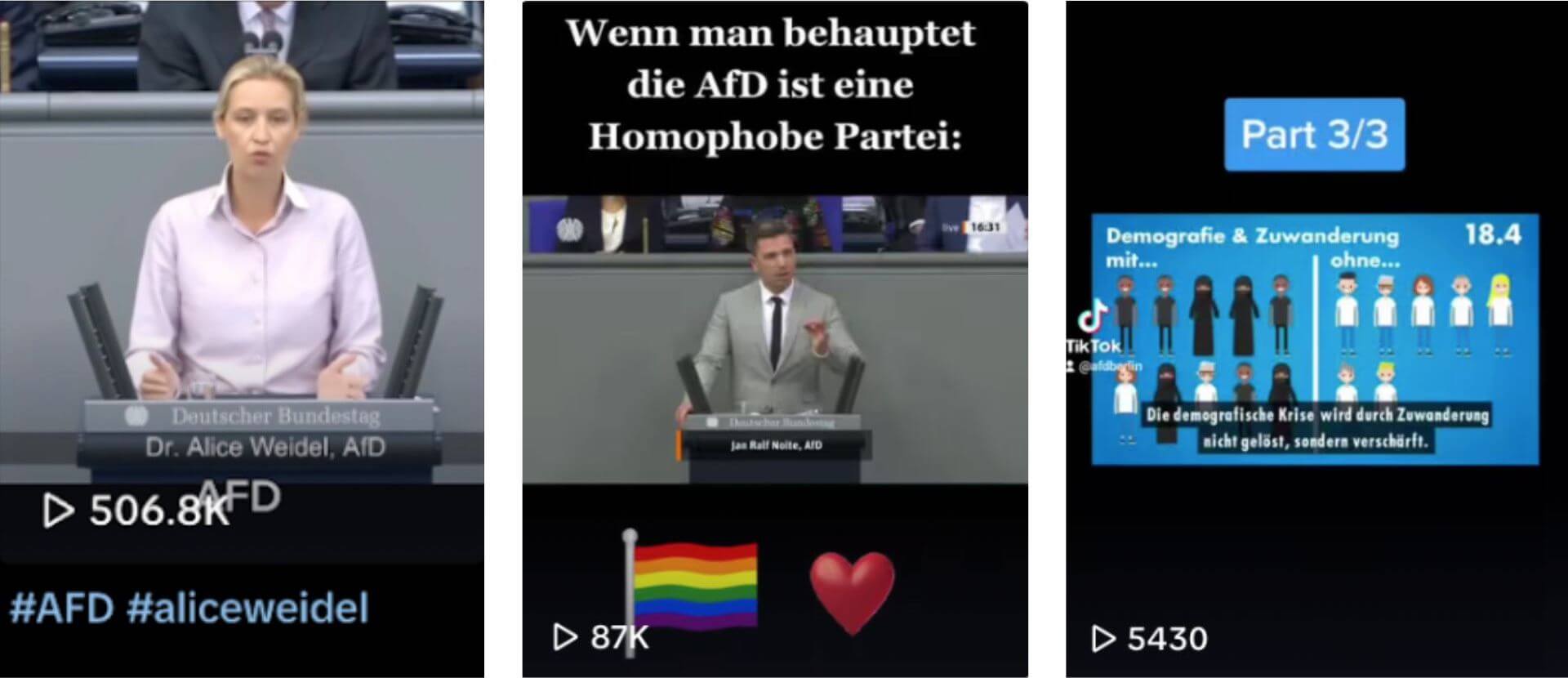 Inhalte, die Fake-Profile im Namen der AfD auf Tiktok teilen.