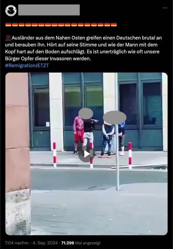 X-Beitrag mit dem Video und der falschen Behauptung, es zeige „Ausländer aus dem Nahen Osten“