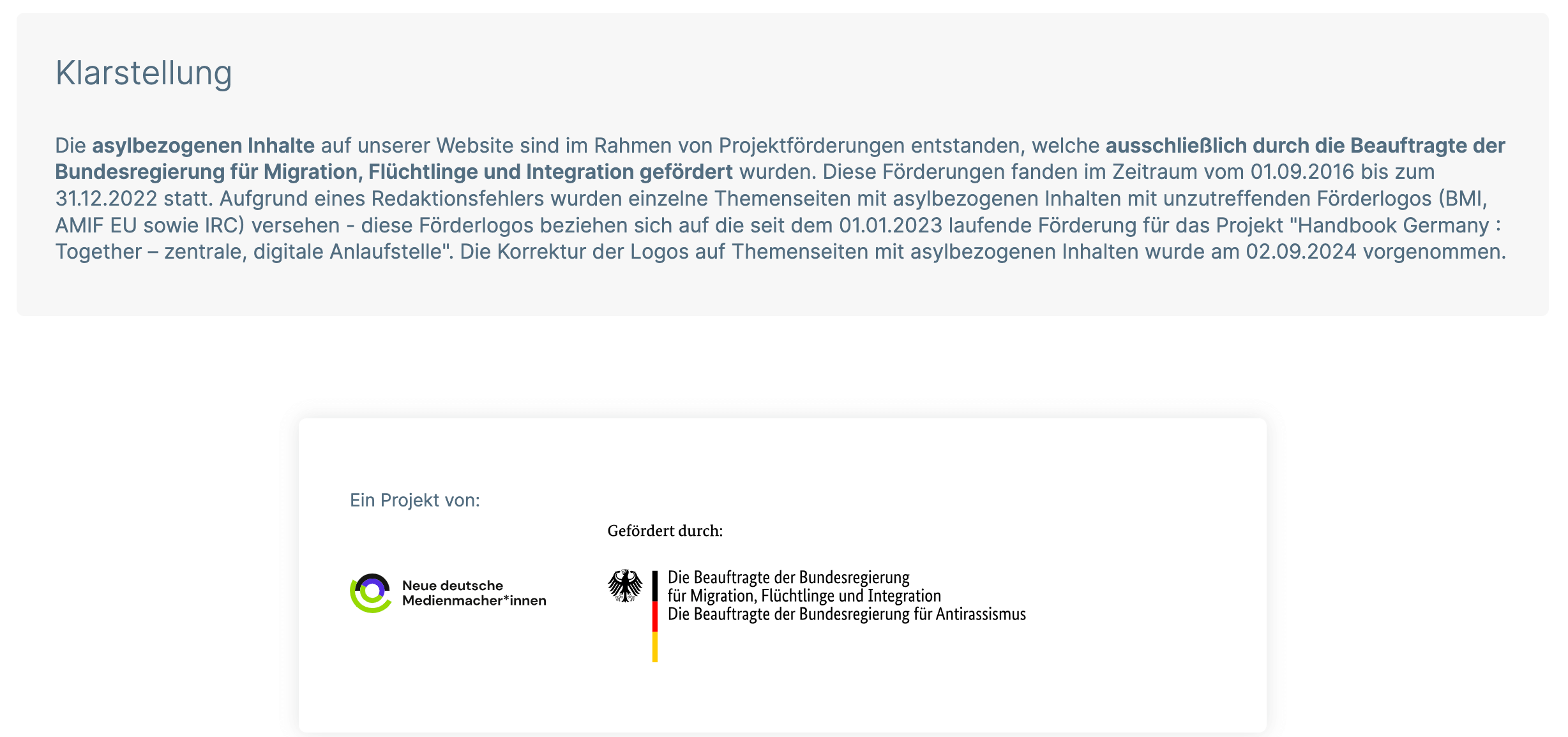 Klarstellung auf handbookgermany.de.