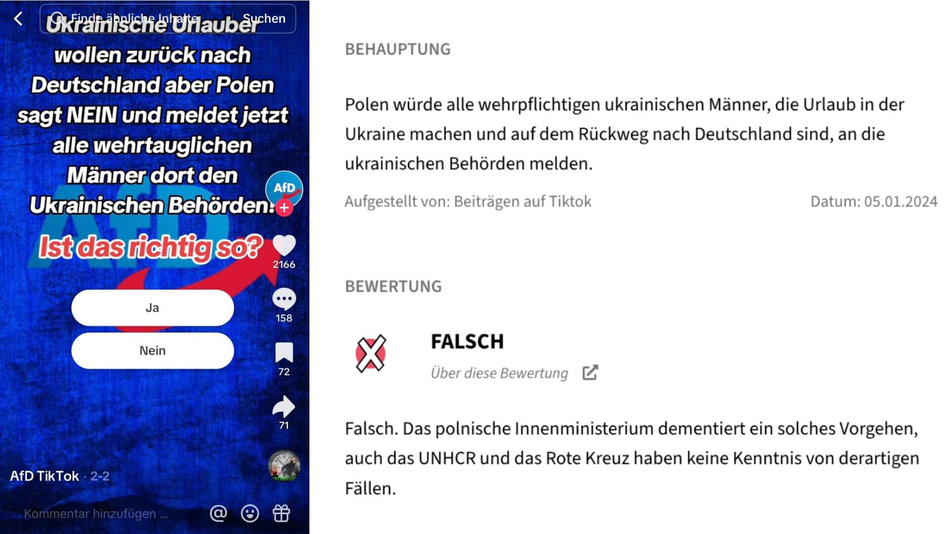 Dieses Fake-Profil teilt auf Tiktok eine Falschbehauptung.