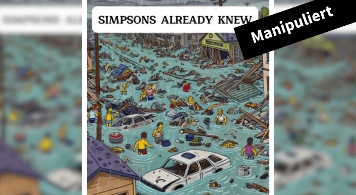 Auf X kursiert die Behauptung, die Simpsons hätten Hurrikan „Milton“ vorhergesagt und die eigentliche Gefahr sei das damit einhergehende Hochwasser gewesen. Beides ist falsch, die Bilder aus der angeblichen Episode wurden digital erstellt.