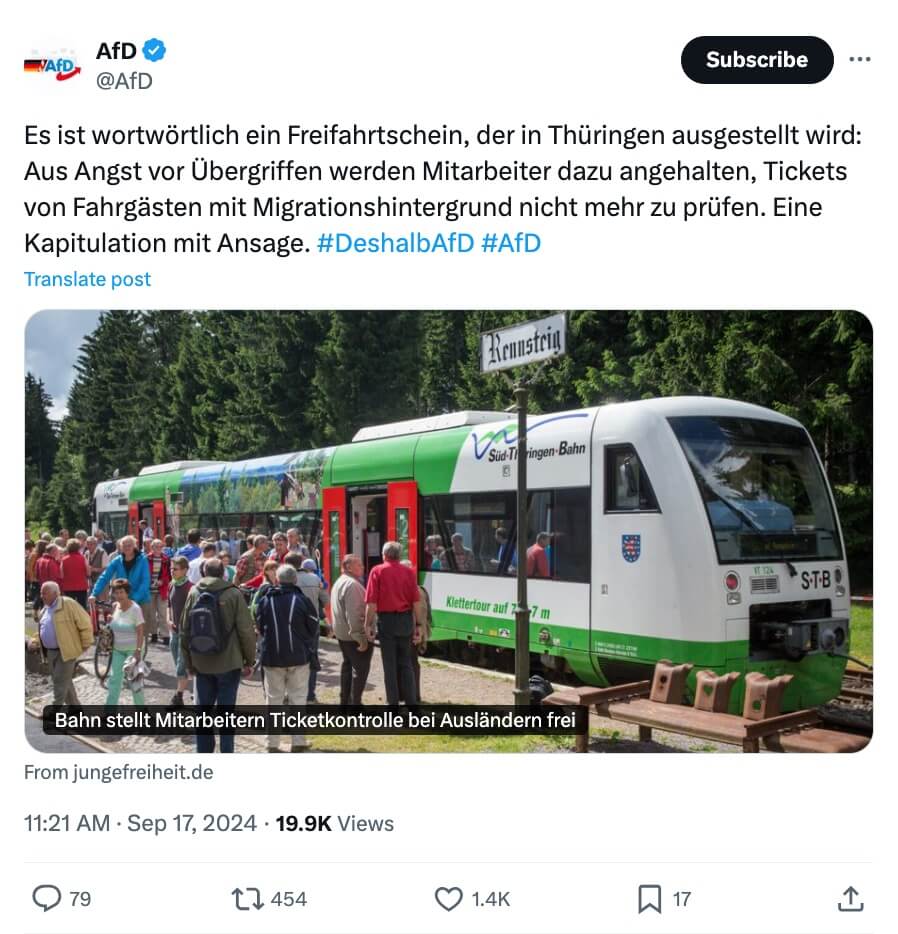 Ein Post der AfD auf X.