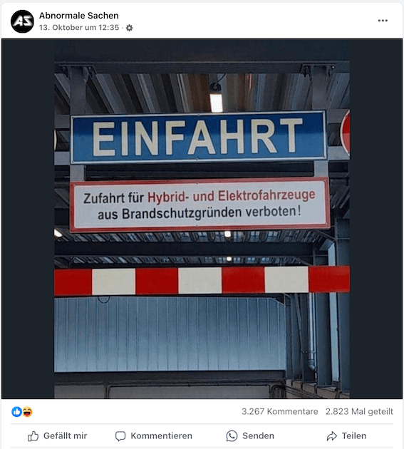 Screenshot von dem Facebook-Beitrag mit dem Foto der Einfahrt