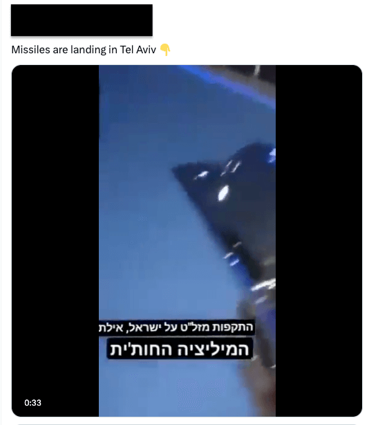 Anders als behauptet, zeigt dieses Video nicht, wie Raketen in Tel Aviv, Israel, einschlagen.