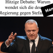 Der gefälschte Artikel ist mit einer Aufnahme von Stefan Raab beim Deutschen Comedypreis 2015 bebildert