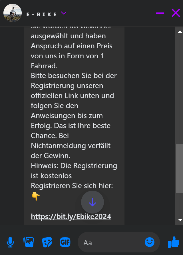 Der Registrierungslink, den Nutzerinnen und Nutzer nach einem Kommentar erhalten, führt zu einer unseriösen Webseite 