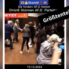 Dieses Video entstand nicht am 15. Dezember 2024. Es zeigt Ausschreitungen bei einem AfD-Bürgerdialog im Dezember 2018 in Köln (Quelle: Tiktok; Screenshot und Collage: CORRECTIV.Faktencheck)