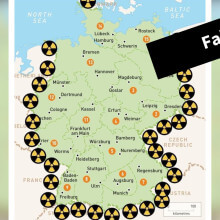 Diese Karte verbreitet sich Anfang Dezember 2024 vor allem auf X. Anders als dargestellt, ist Deutschland nicht von Atomkraftwerken umzingelt (Quelle: X; Screenshot und Collage: CORRECTIV.Faktencheck)