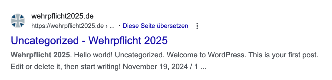 Google-Treffer zur Webseite