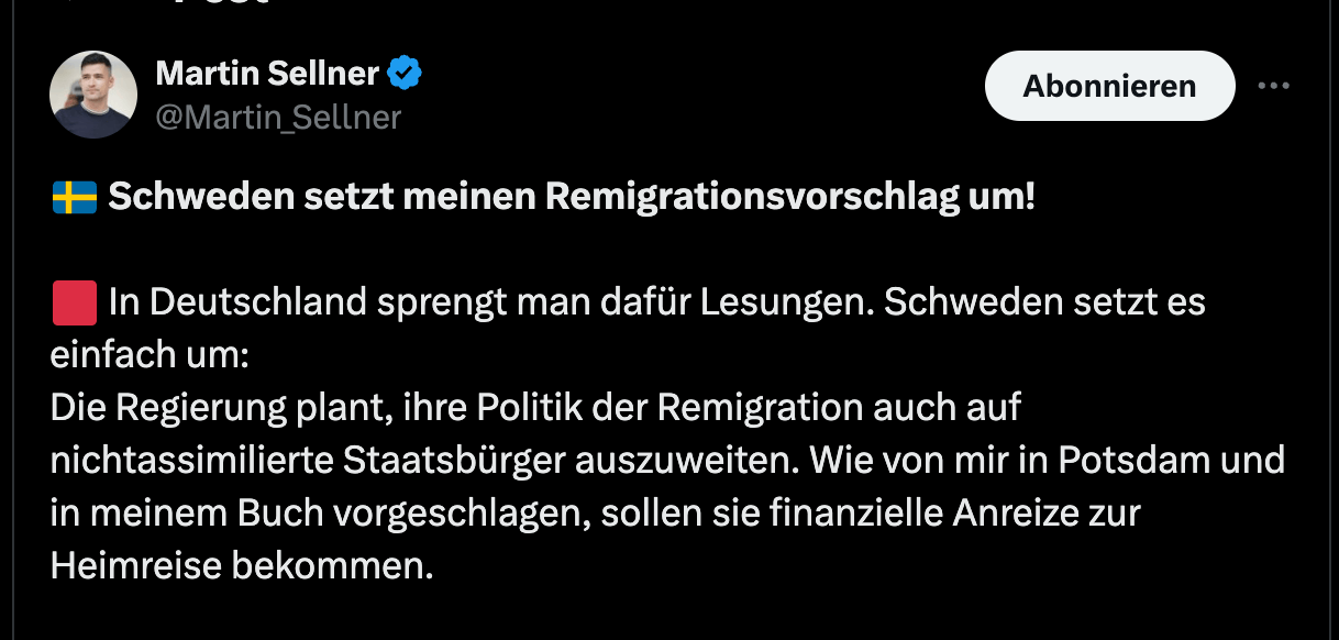 Screenshot X von Martin Sellner