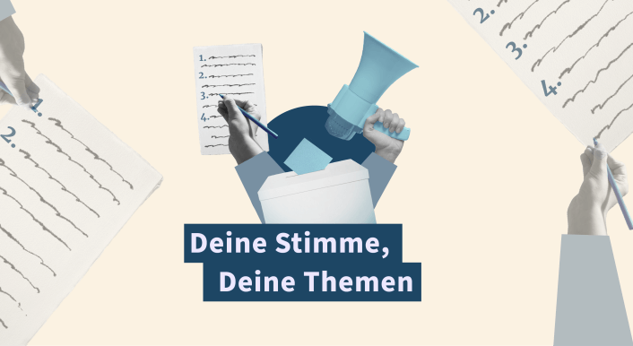 Eine Grafik mit dem Titel „Deine Stimme, deine Themen" zu Bundestagswahl in Deutschland