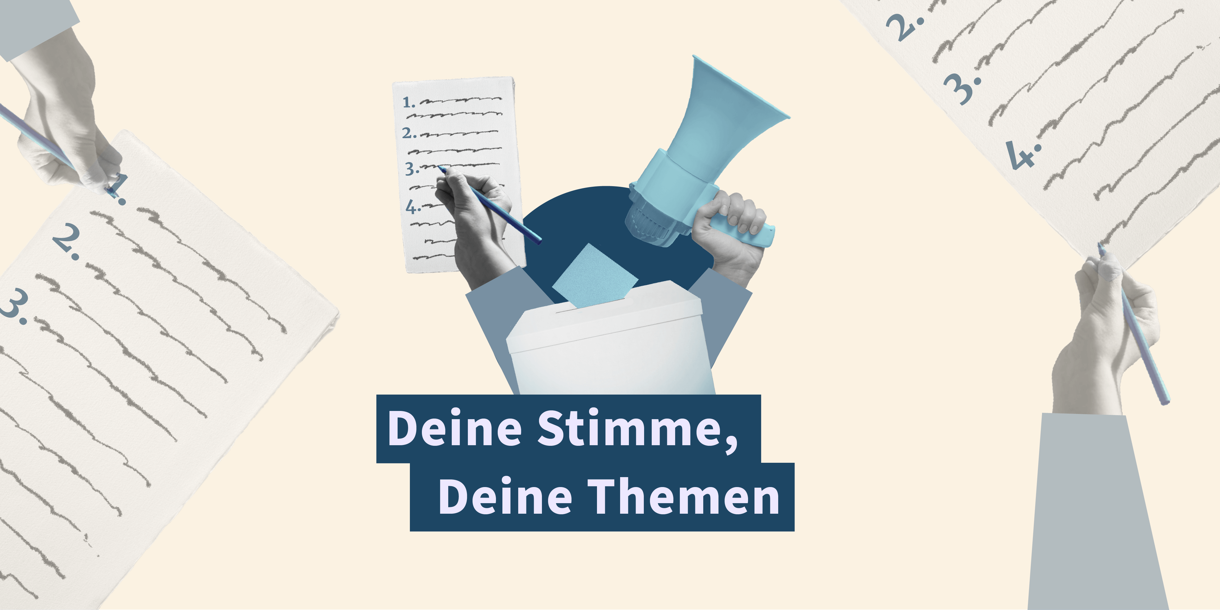 Eine Grafik mit dem Titel „Deine Stimme, deine Themen" zu Bundestagswahl in Deutschland