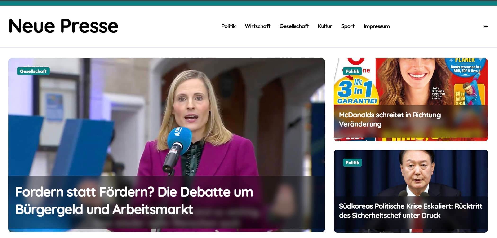 Startseite der Fake-Website „Neue Presse“