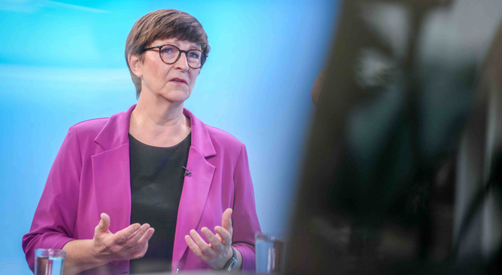 Saskia Esken, SPD-Bundesvorsitzende, bei einem Interview mit der Deutschen Presse-Agentur (Foto: Kay Nietfeld / DPA / Picture Alliance)