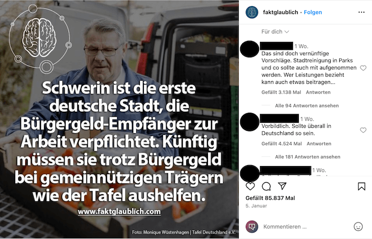 Screenshot eines viralen Instagram-Beitrags mit der Behauptung