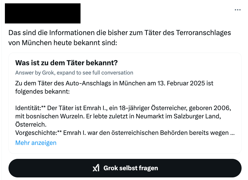 X-Beitrag, in dem die Grok-Aussage geteilt wird.