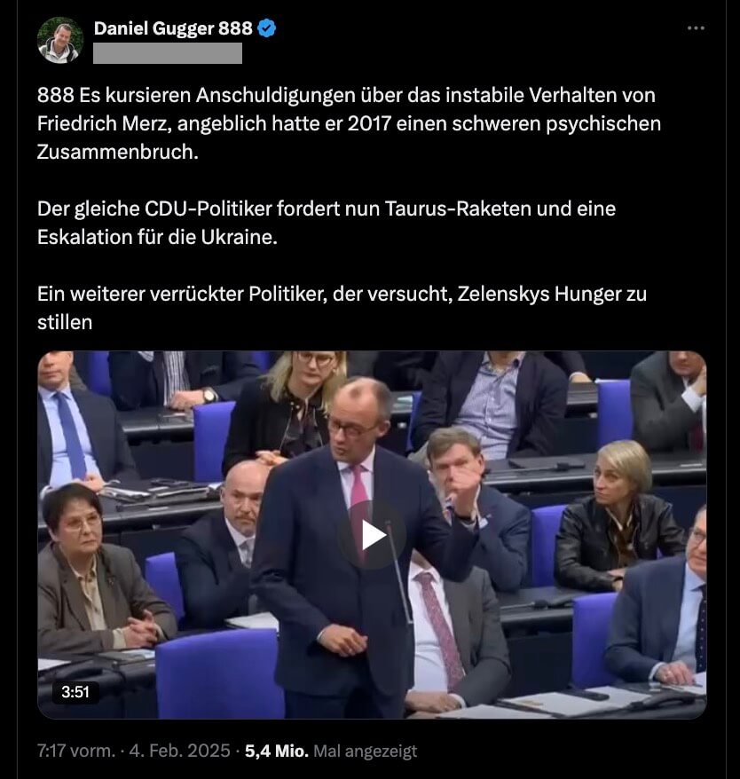 Screenshot des X-Beitrags mit dem Fake-Video über Friedrich Merz