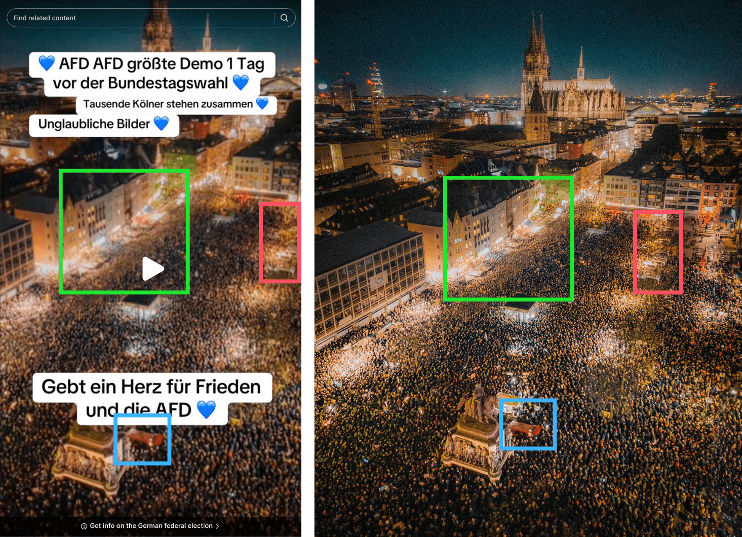 Vergleich von zwei Lufbildern von Demonstrationen