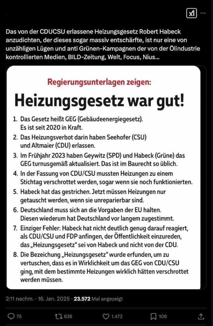 Sharepic in Sozialen Netzwerken mit 8 Punkten über das Heizungsgesetz