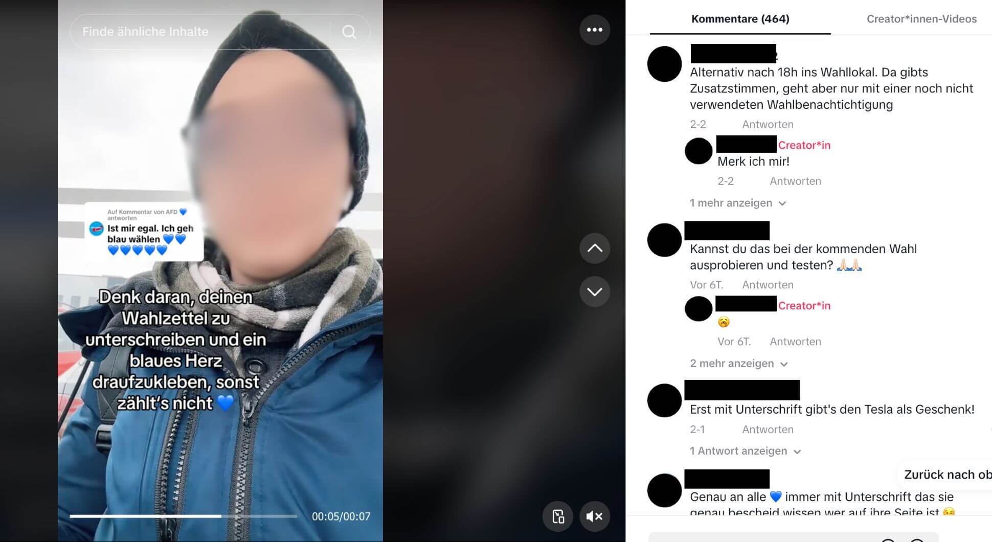 Tiktok-Beitrag mit der Aufforderung, den Wahlzettel zu unterschreiben