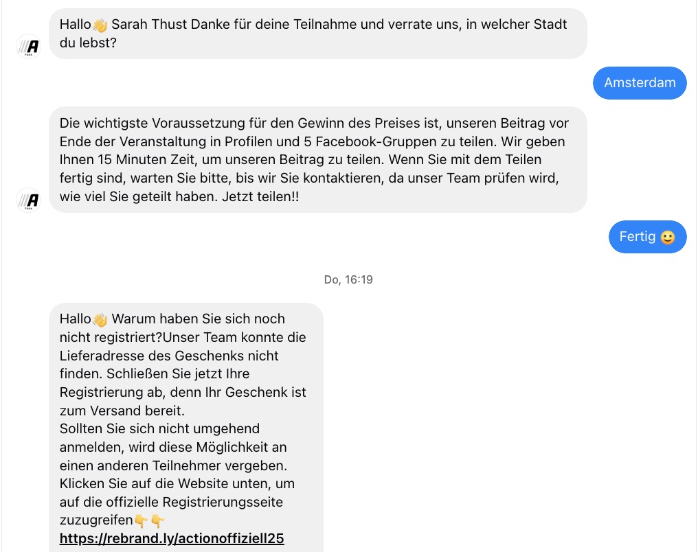 Facebook-Seite kontaktiert Nutzer und fragt persönliche Daten ab – dann folgt ein Link