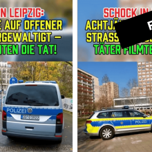 Screenshots aus einem Tiktok-Video - alte Aufnahmen von Polizeiautos in Leipzig