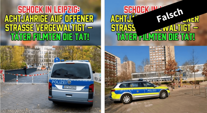 Screenshots aus einem Tiktok-Video - alte Aufnahmen von Polizeiautos in Leipzig