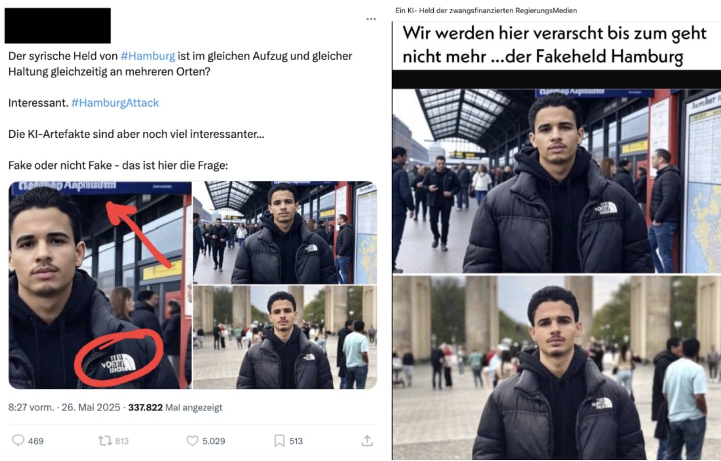 Zwei Screenshots von Beiträgen mit dem Bildvergleich