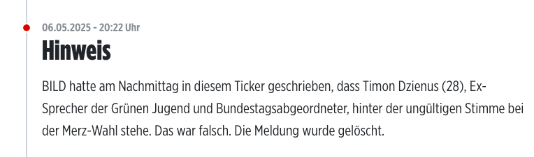 Screenshot von Hinweis der Bild im Live-Ticker