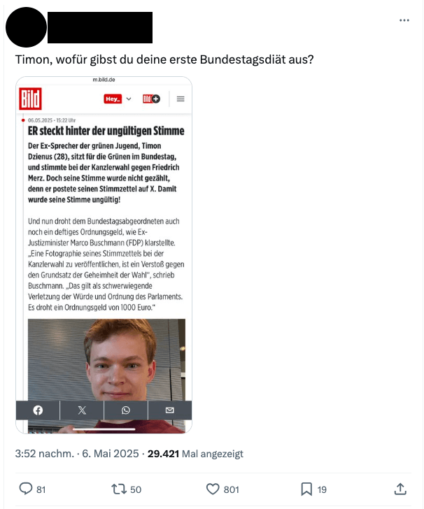 Screenshot X-Beitrag mit Bild-Meldung