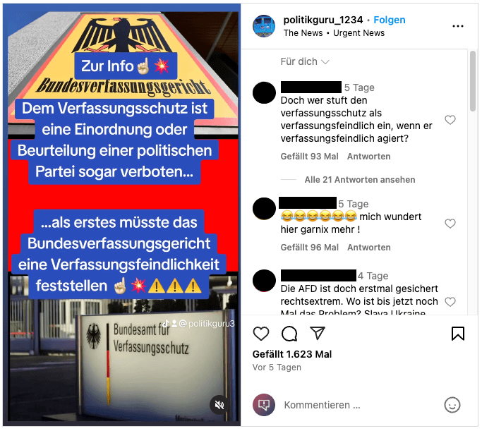 Anders als auf Instagram behauptet, kann das Bundesamt für Verfassungsschutz Parteien unabhängig von einem Urteil des Bundesverfassungsgerichts einstufen oder beurteilen