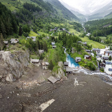 Das zerstörte Dorf Blatten nach dem Abbruch am Birchgletscher in der Schweiz