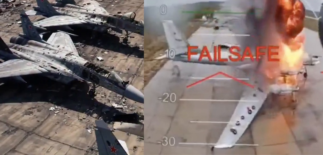 Links ein Auszug aus dem KI Video, rechts ein Auszug aus dem Video des ukrainischen Geheimdienstes SBU. Sie zeigen unterschiedliche Flugzeuge.