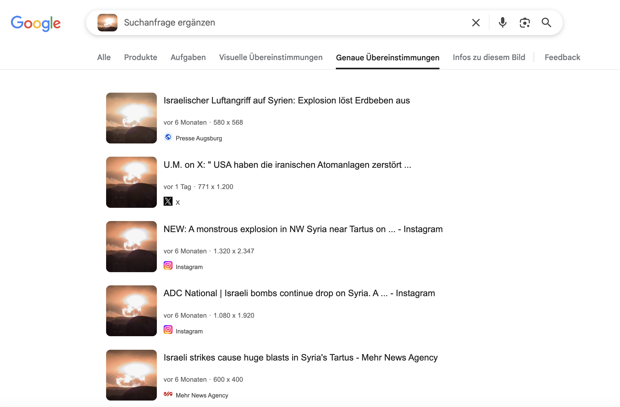 Screenshot der Bilderrückwärtssuche